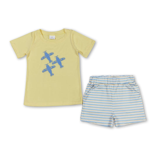 Yellow airplane top stripe shorts kids boys clothes