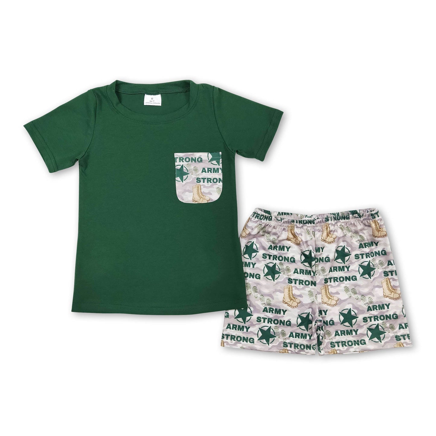 Green pocket top strong camo boots shorts boys clothes