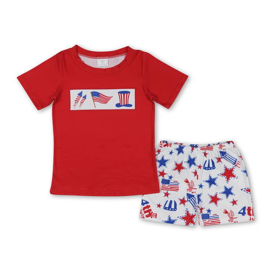 Flag stars red top shorts boys 4th of july clothing