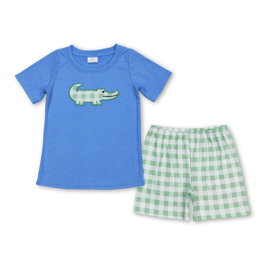 Crocodile top plaid shorts kids boys summer outfits