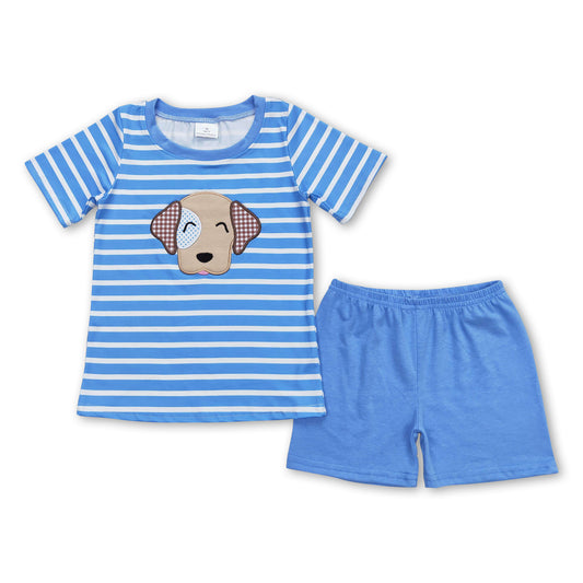 Blue stripe dog shirt shorts boys summer clothes