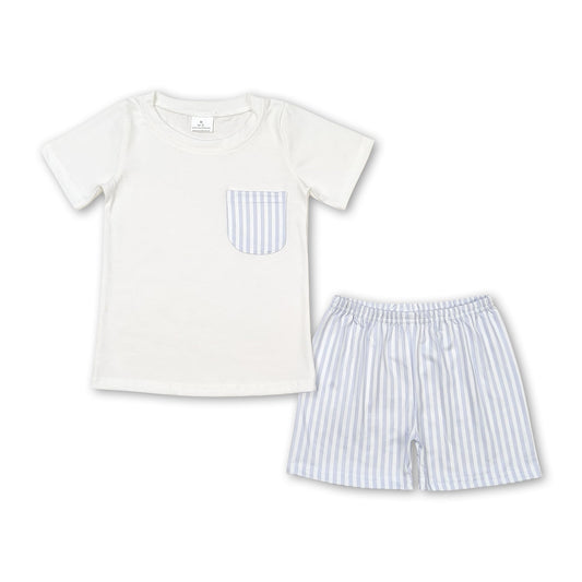 White stripe pocket top shorts boys summer clothing