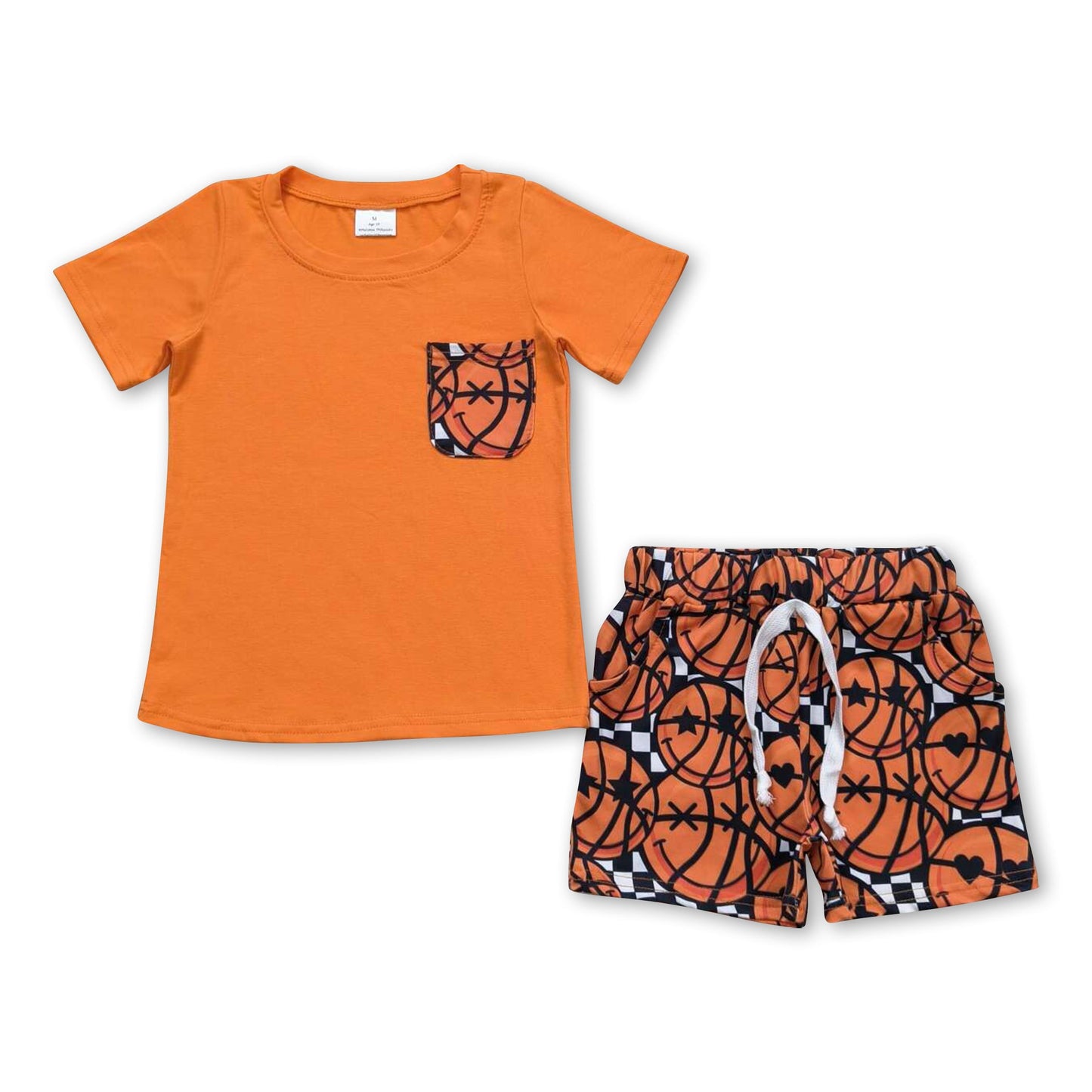 Orange pocket top smile basketball shorts boys summer clothes