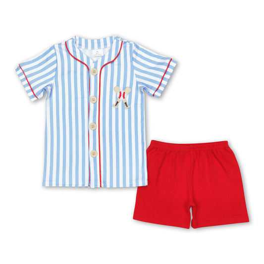 Short sleeves stripe baseball kids boys clothing set