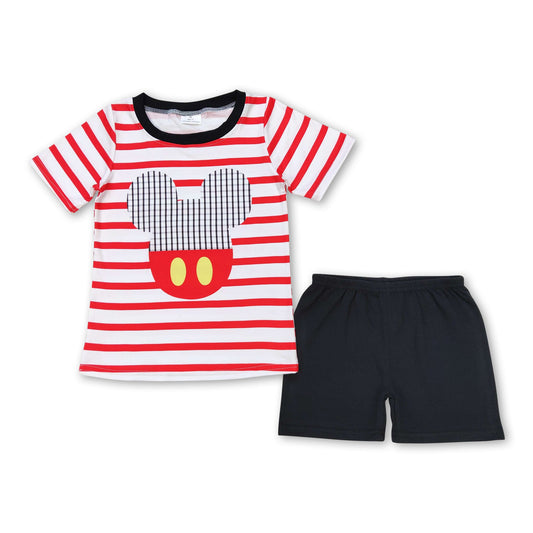 Short sleeves red stripe mouse kids boys summer clothes