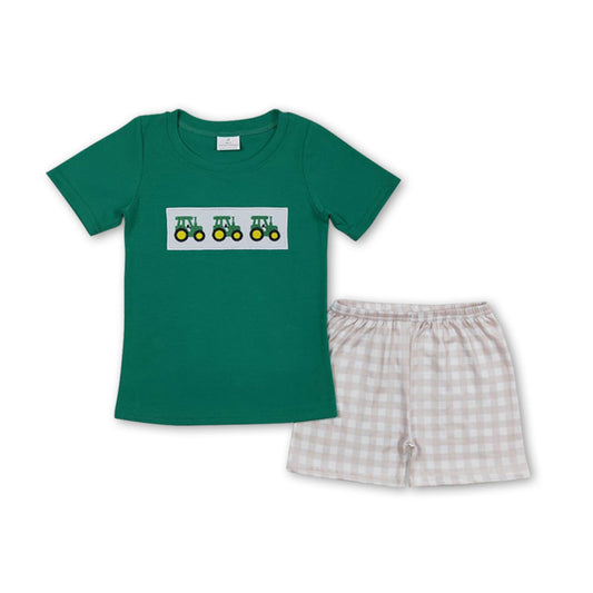 Short sleeves green tractor top shorts boys farm clothes