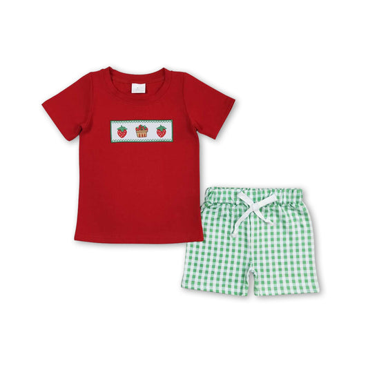 Short sleeves red strawberry top shorts boys clothes