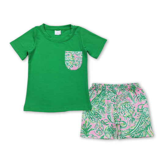 Green pocket top watercolor shorts boys clothes