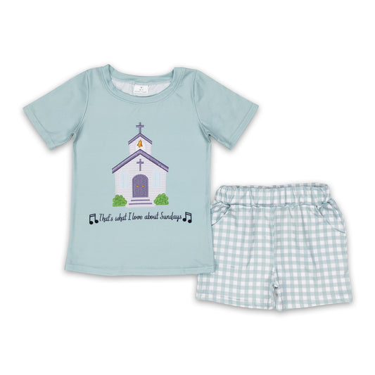 Short sleeves cross church top plaid shorts boys clothes