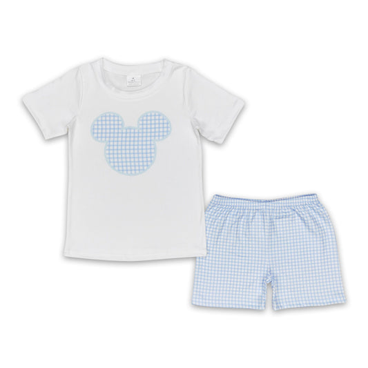 White short sleeves plaid mouse shorts boys clothes