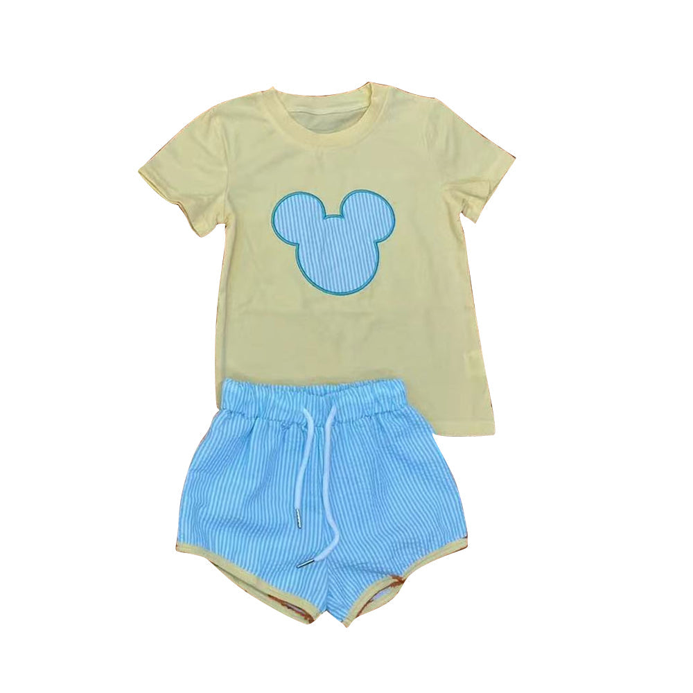 Yellow mouse top stripe shorts boys summer outfits