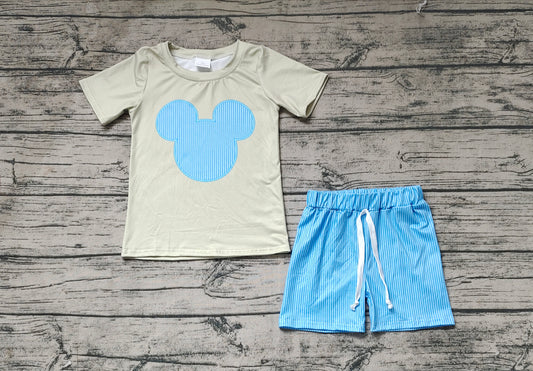Yellow mouse top stripe shorts boys summer outfits