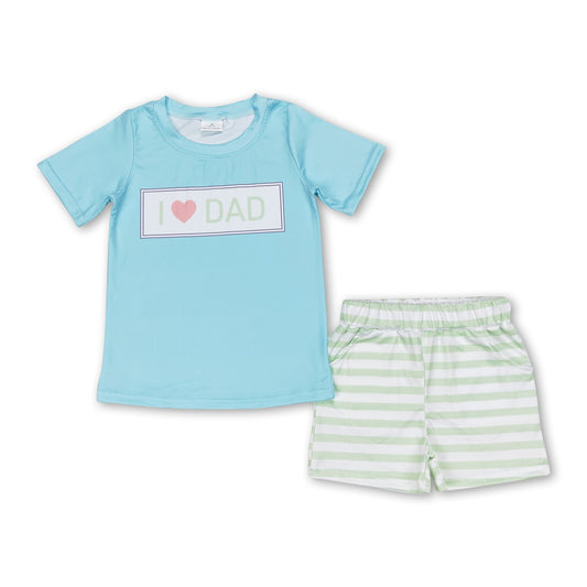 I love DAD top stripe pocket shorts boys outfits