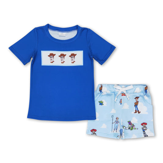 Short sleeves blue top pocket toy shorts boys clothing