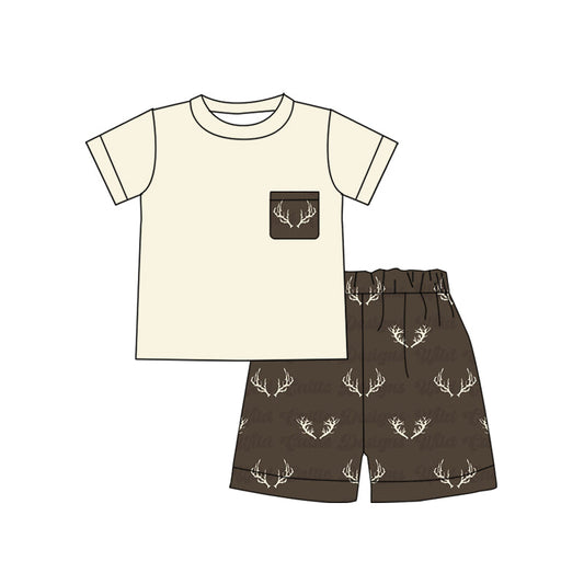 Short sleeves deer pocket top shorts boys clothing