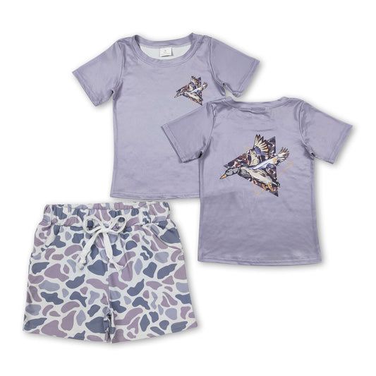 Duck short sleeves shirt grey camo shorts boys outfits