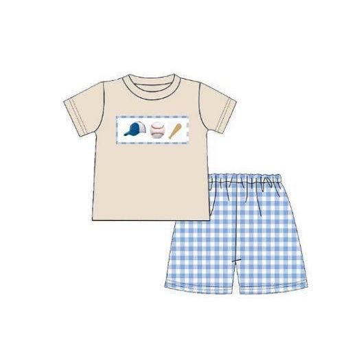 Baseball top plaid shorts boys summer clothes