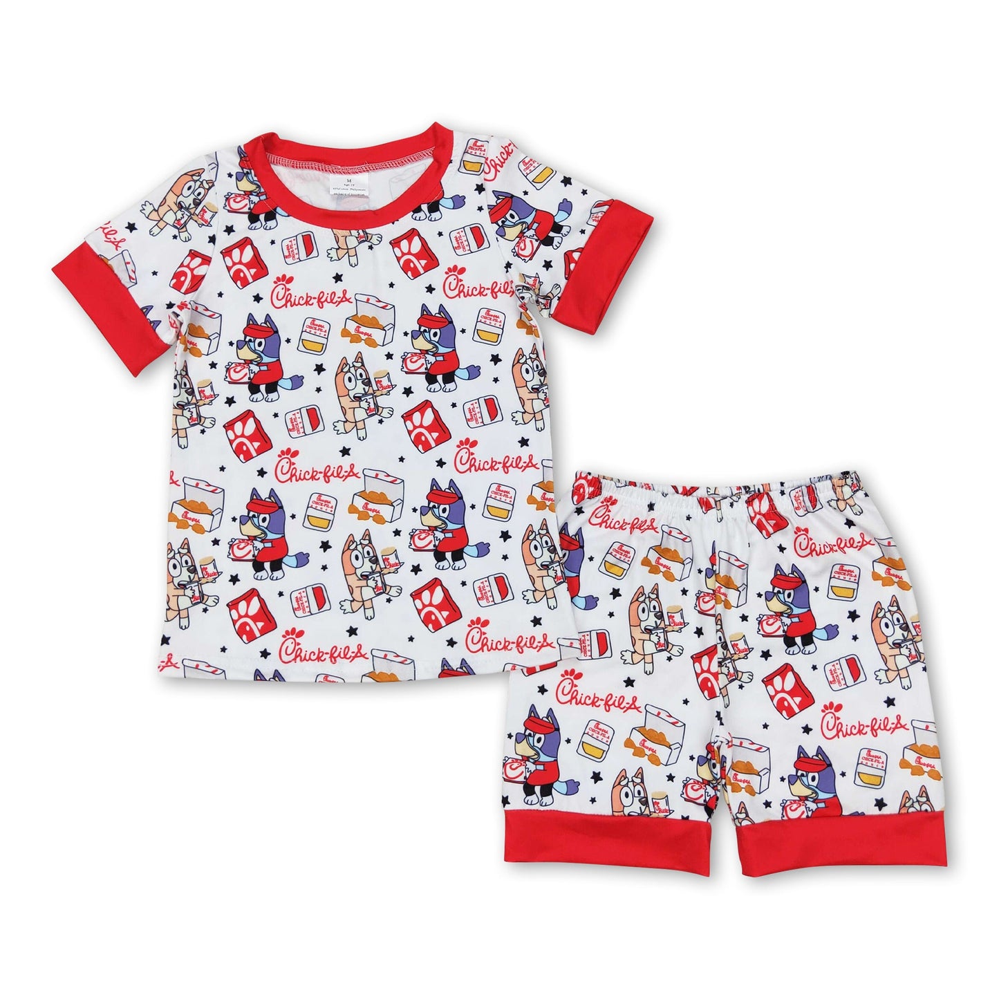 Red short sleeves dog fries kids boys summer pajamas