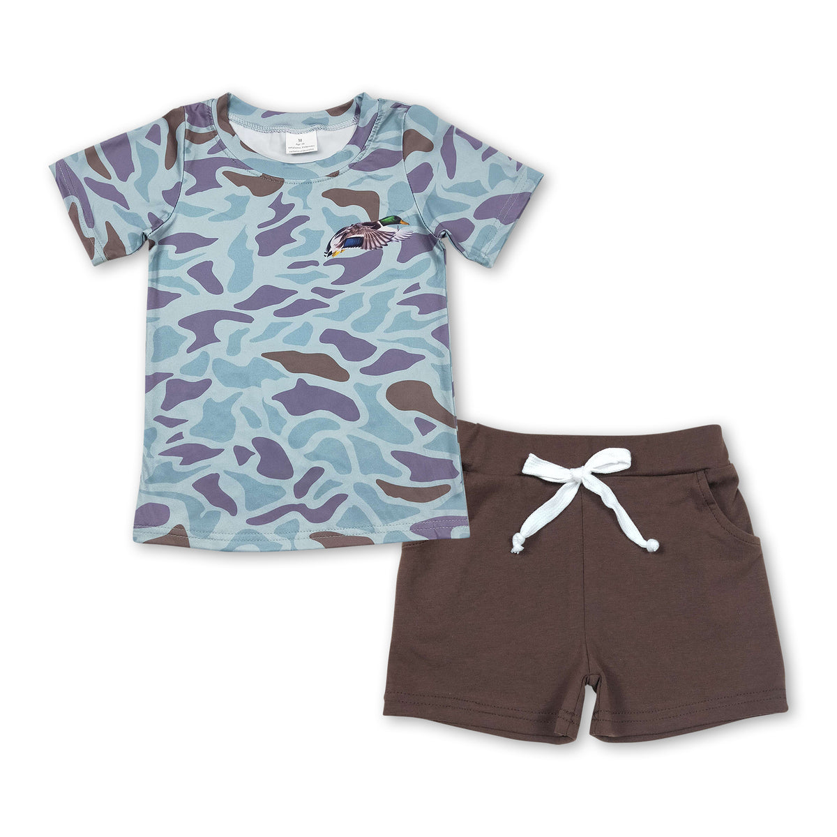 Short Sleeves Duck Camo Top Brown Shorts Boys Clothes Yawoo Garments