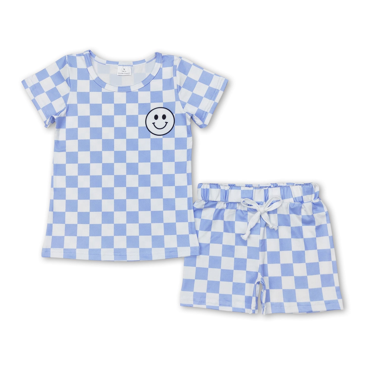 Blue plaid smile top shorts toddler boys clothes