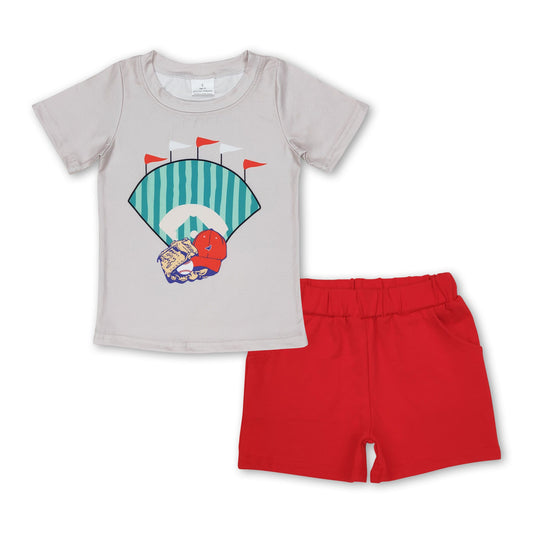 Flag baseball top red shorts kids boys outfits