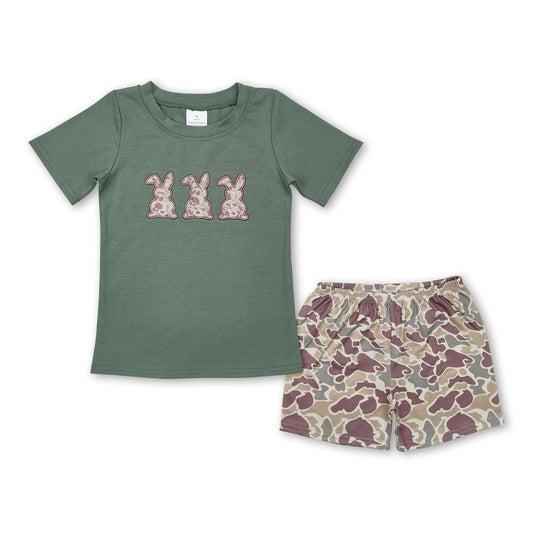 Short sleeves camo bunny top camo shorts boys Easter outfits