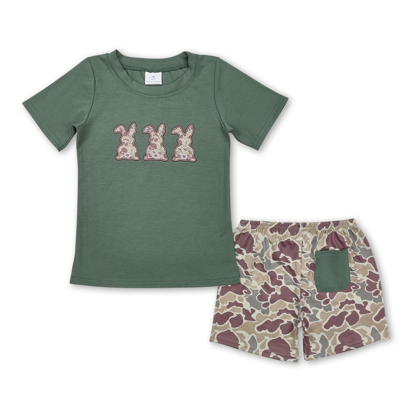 Short sleeves camo bunny top camo shorts boys Easter outfits