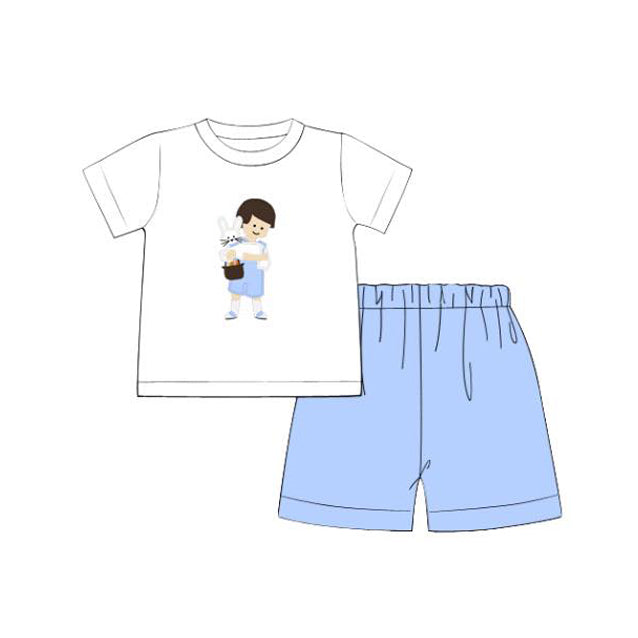 White short sleeves bunny top light blue shorts boys Easter clothes