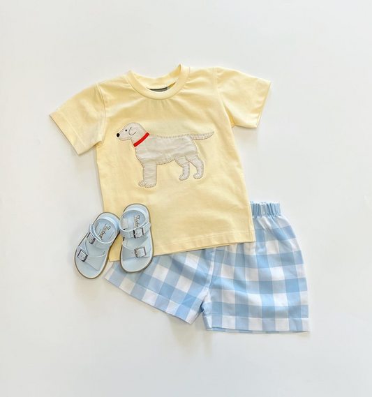 Yellow dog top plaid shorts kids boys clothing