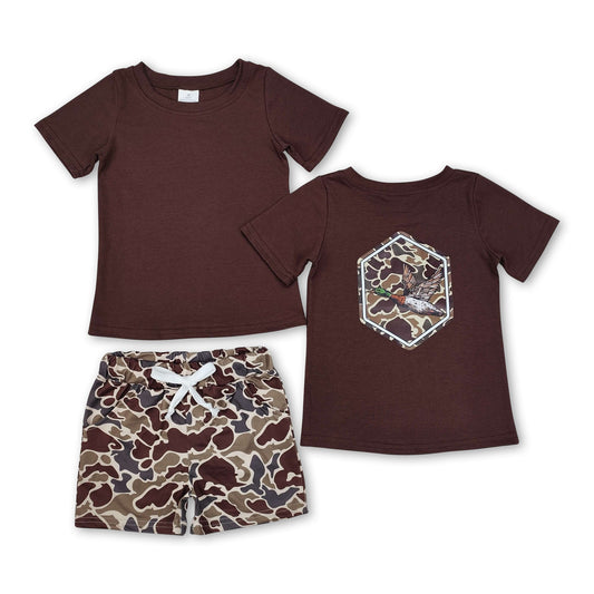 Brown camo duck top pocket shorts boys clothes