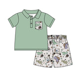 Short sleeves pocket polo shirt dino shorts boys clothes