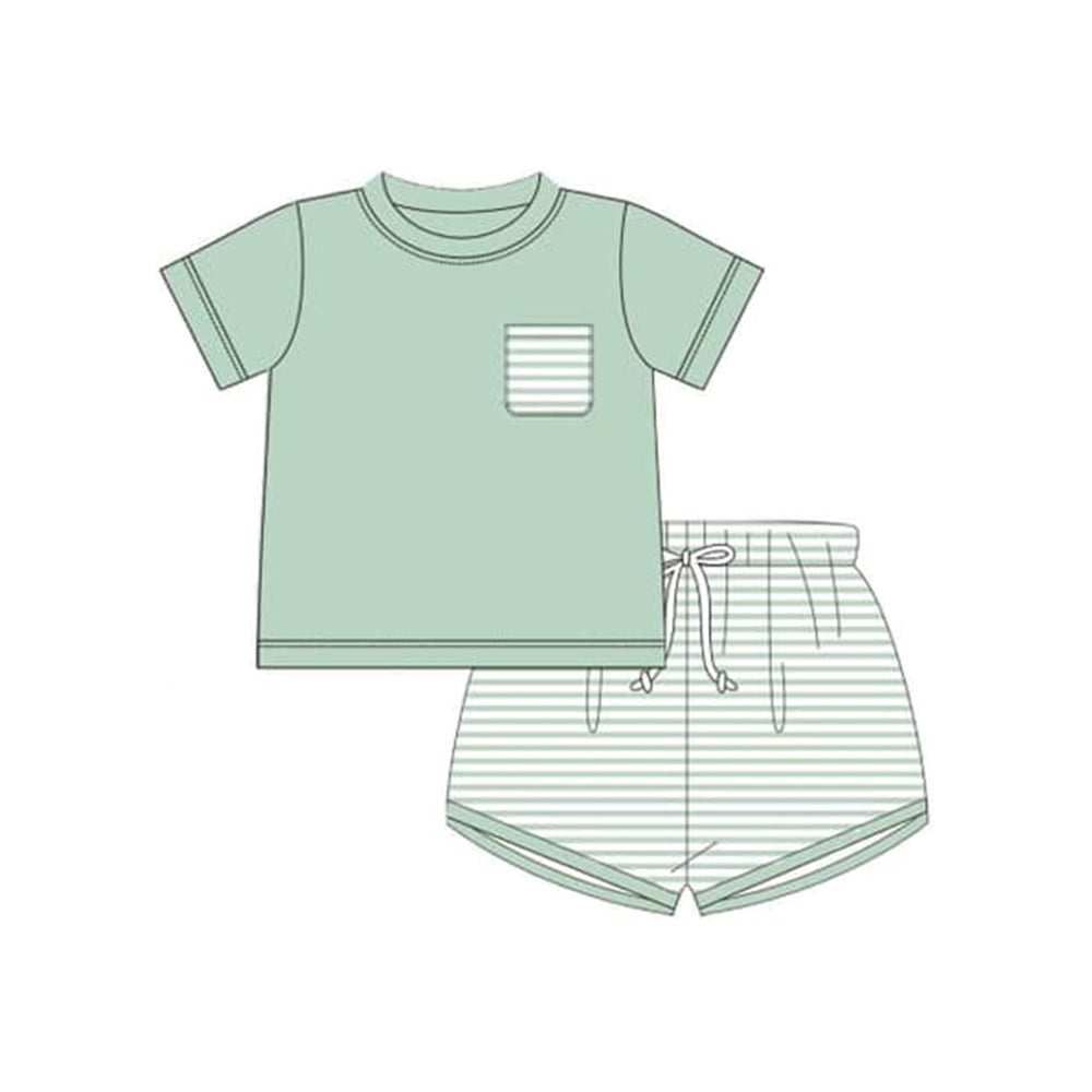 Short sleeves stripe pocket top shorts boys summer outfits