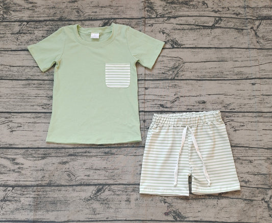 Short sleeves stripe pocket top shorts boys summer outfits