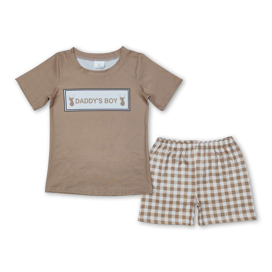 Khaki daddy's boy deer top plaid shorts kids boys clothes