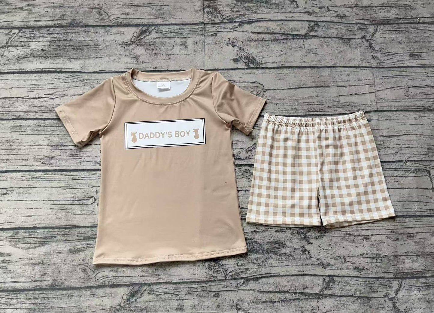 Khaki daddy's boy deer top plaid shorts kids boys clothes