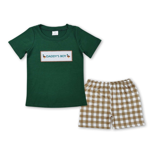 Green daddy's boy duck top plaid shorts kids boys clothes