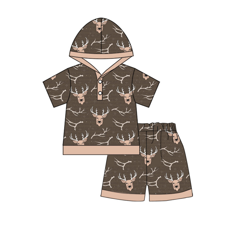 Short sleeves deer hoodie shorts kids boys outfits
