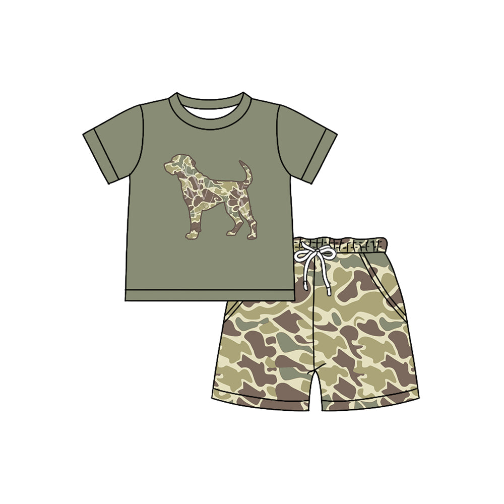 Short sleeves camo dog top shorts boys clothing set