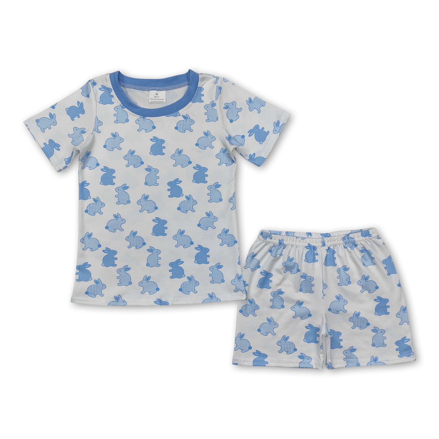 Short sleeves light blue bunny kids boys Easter pajamas