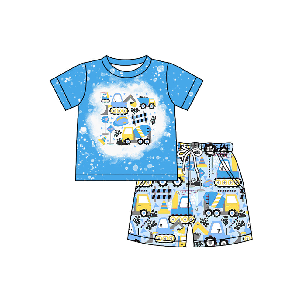 Blue bleached top shorts constructions kids boys clothes