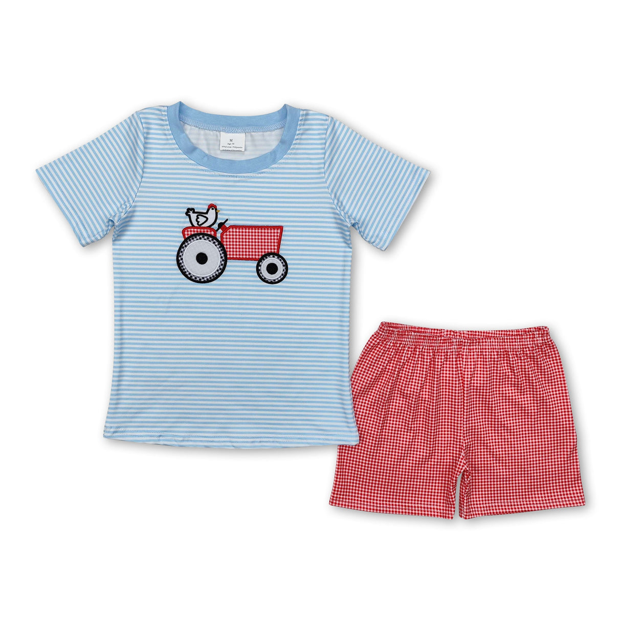 Short sleeves stripe chicken tractor boys farm clothes