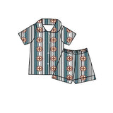Short sleeves stripe aztec western kids button down pajamas