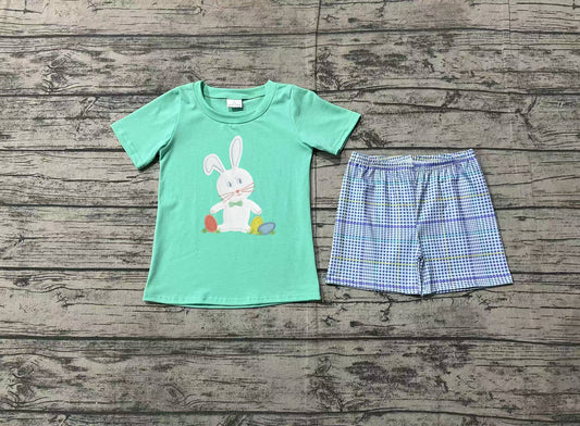 Short sleeves egg rabbit top plaid shorts boys Easter clothes