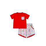 Red pocket top stars shorts boys 4th of july clothes