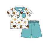 Short sleeves dog pocket polo shirt shorts boys summer clothes