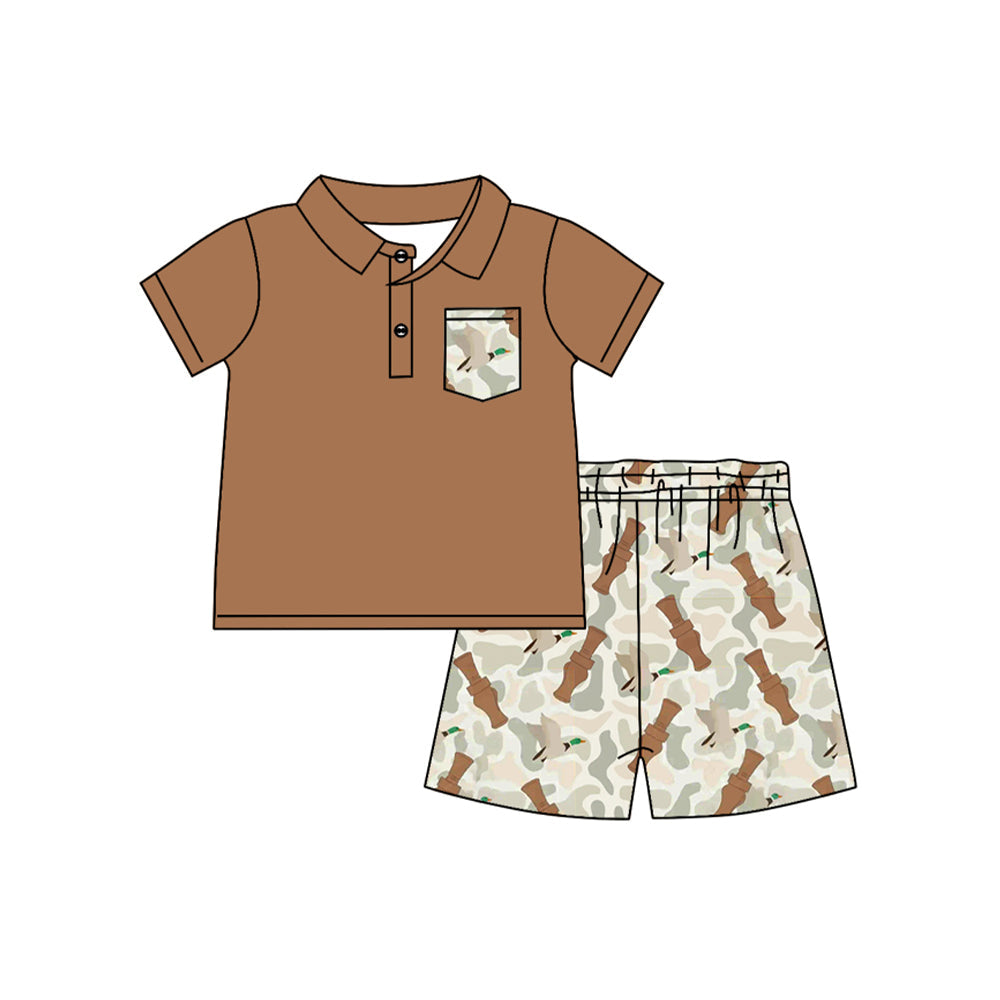 Short sleeves polo shirt camo duck call shorts boys clothes