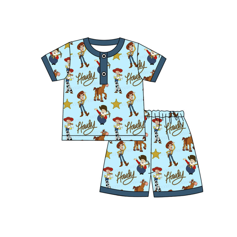 Short sleeves pocket top howdy toy shorts kids boys pajamas