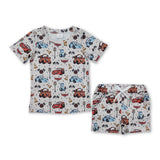 Short sleeves cars plaid flag kids boys pajamas