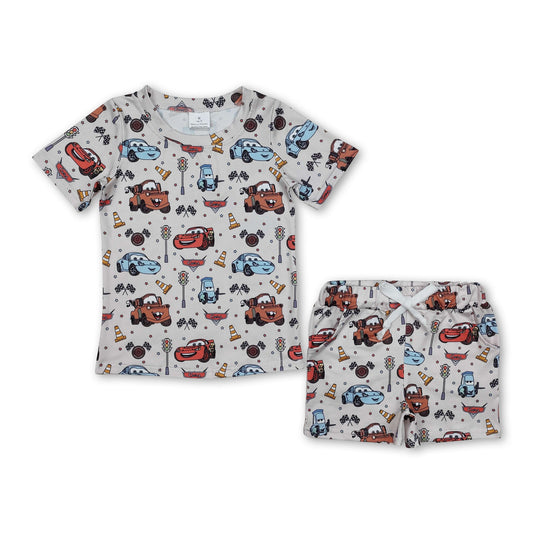 Short sleeves cars plaid flag kids boys pajamas