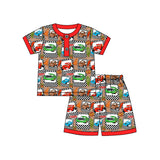 Red short sleeves cars top shorts kids boys pajamas